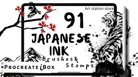 Japanese ink brushes&stamps Sumi-e Art style | ProcreateiBox