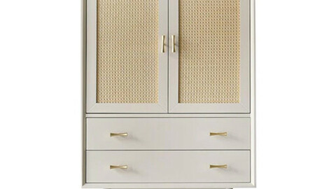 Bund Woody White Rattan High Cabinet