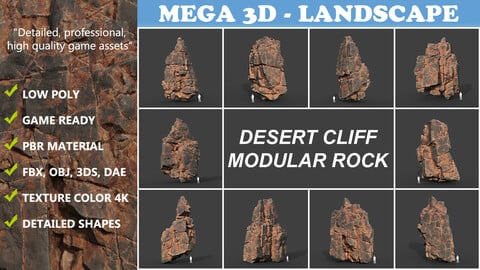 Low poly Desert Cliff Modular Rock 220101