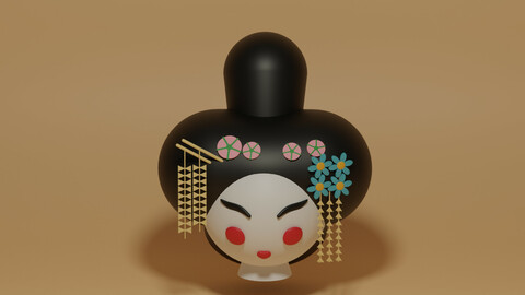 Cartoon Japanese Geisha 3D model
