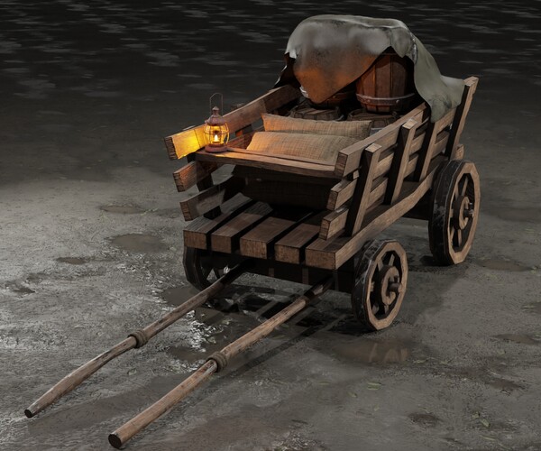 ArtStation - Stylized medieval cart with a lamp and a load | Game Assets