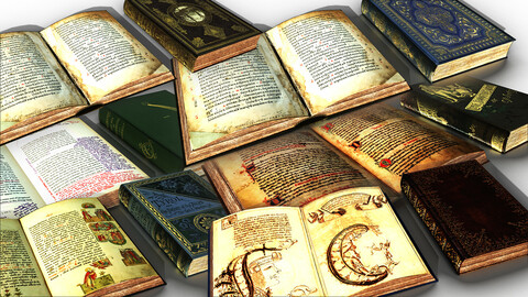 Old historical books PBR low-poly 3D model