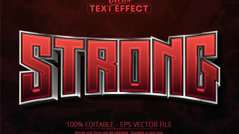 Silver text effect, editable strong text, shiny red text style