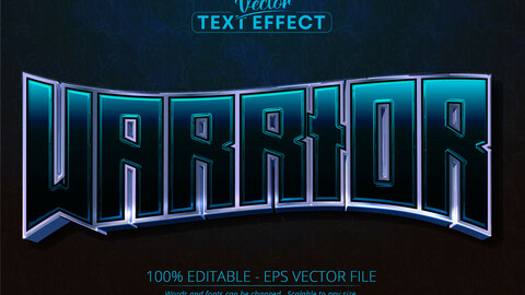 Silver text effect, editable warrior text, shiny turquoise text style