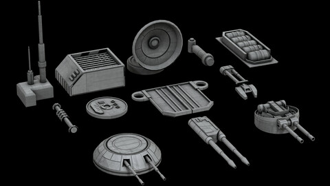 Sci-fi greebles and turrets detail pack