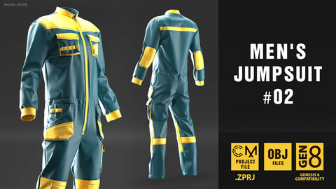 Men's jumpsuit 02. Marvelous Designer/Clo3D project file + OBJ+BLEND