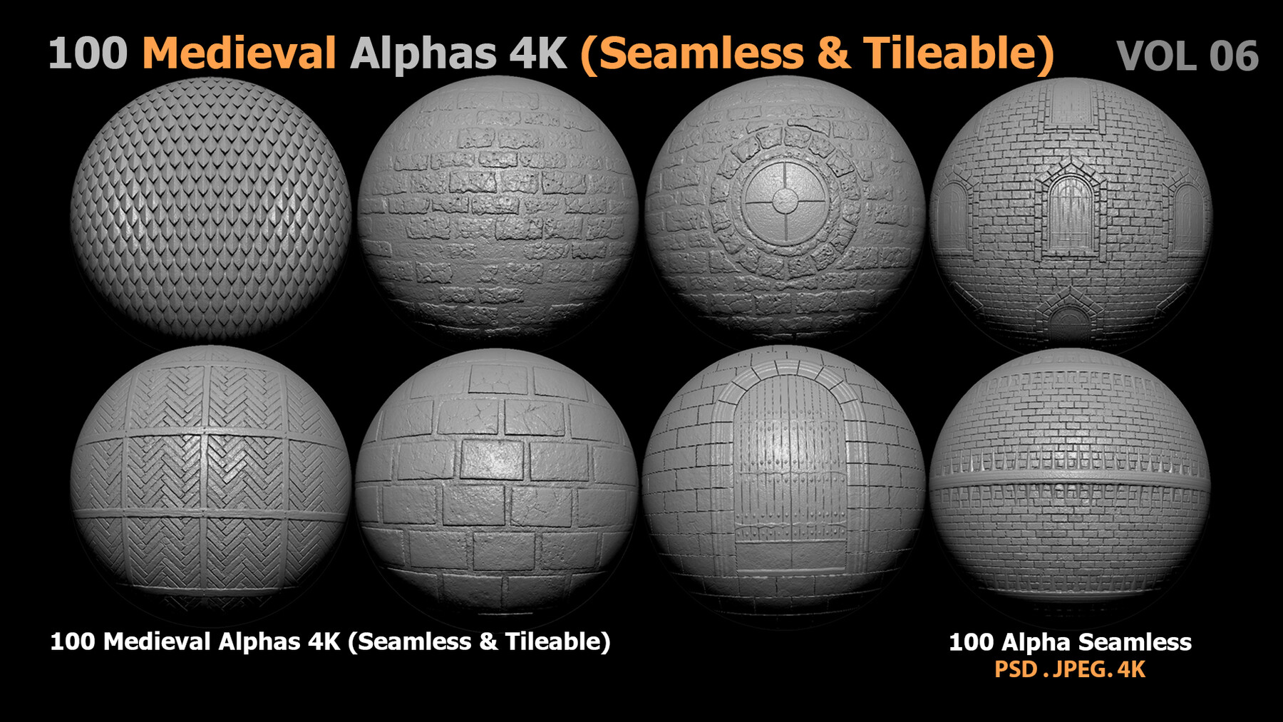 ArtStation - 100 Medieval Alphas 4K (Seamless & Tileable) | Brushes