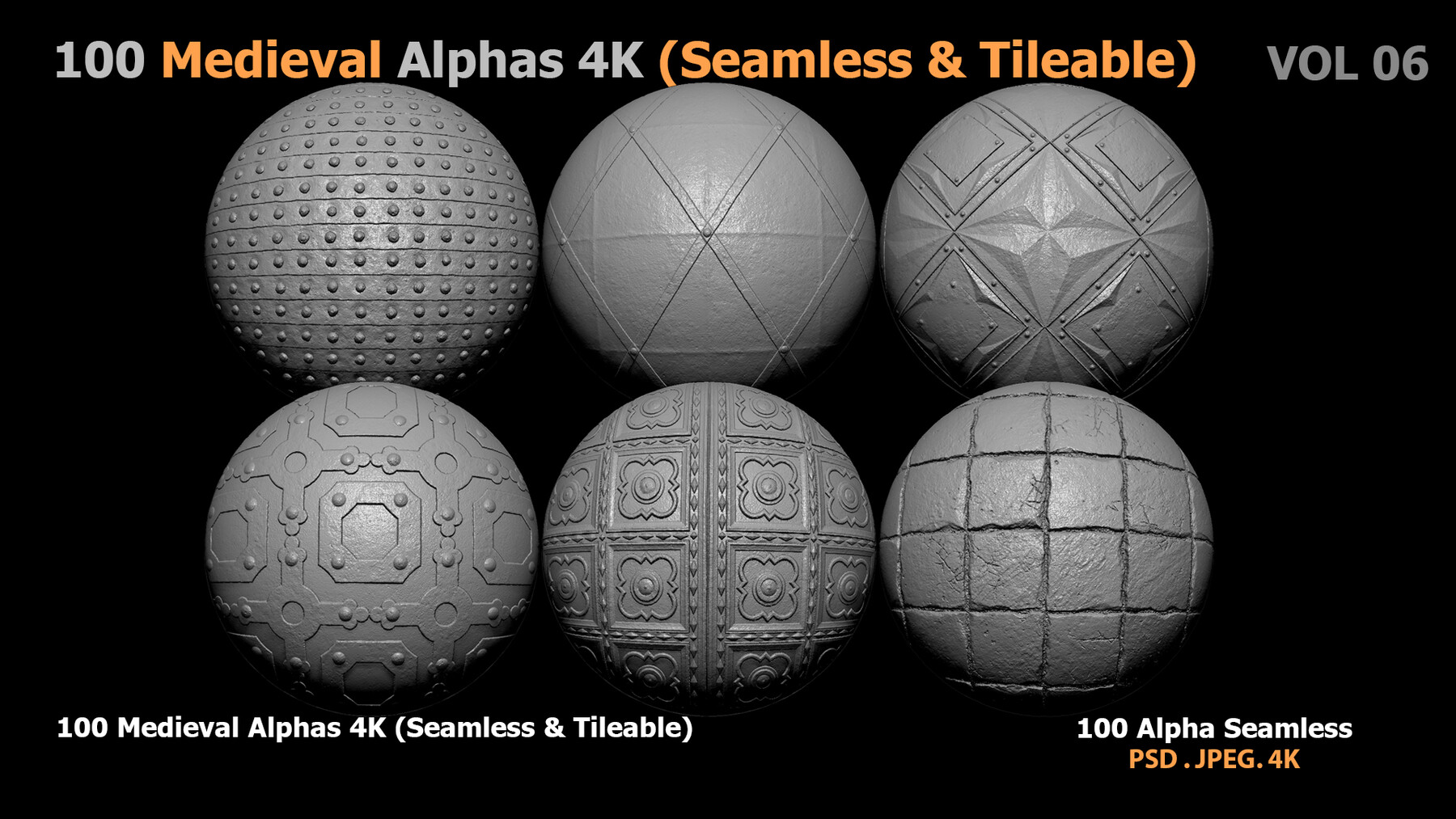 ArtStation - 100 Medieval Alphas 4K (Seamless & Tileable) | Brushes