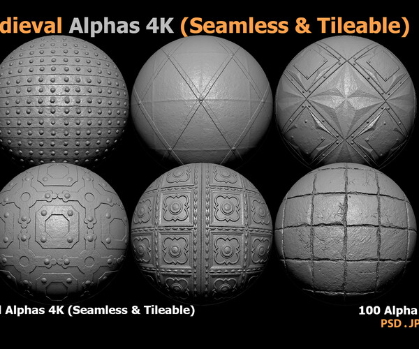 ArtStation - 100 Medieval Alphas 4K (Seamless & Tileable) | Brushes