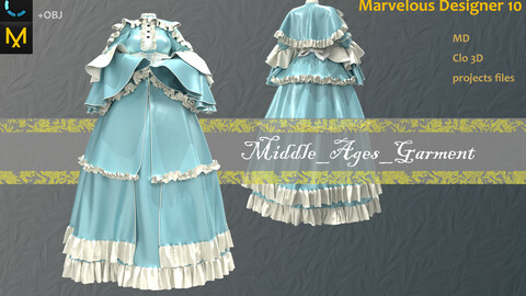 Court dress in the Middle Ages__Clo3d, Marvelous designer.