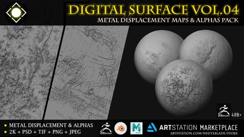 Digital Surface Metal Brushes & Alphas Vol.04 - ZBrush 4R8+/Blender/Mudbox/3dcoat
