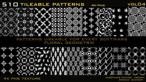 510 Ornamental Alphas- Tileable patterns-4k png textures vol04