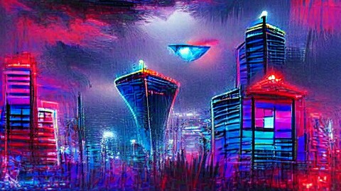CyberPunk Style cityscape With Ufo's(Free)