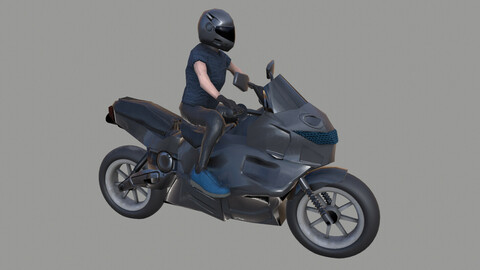 motor bike with character lowpoly 3d model gameready