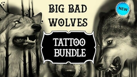 Big Bad Wolves tattoo stencil pack | Procreate stamps | Procreate set |  Procreate tattoo | Procreate bundle | Tattoo flash