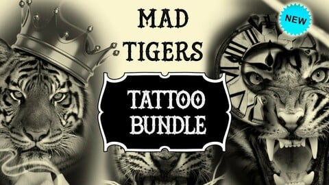 Mad Tigers tattoo stencil pack | Procreate stamps | Procreate set |  Procreate tattoo | Procreate bundle | Tattoo flash