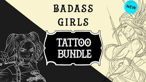 Badass girls Procreate stamps | Tattoo stencil | Brushset | Tattoo flash