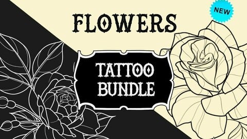 Procreate outline flowers stamps | Procreate stamps | Tattoo flash | Procreate flash | Procreate set | Procreate rose | Tattoo stencil