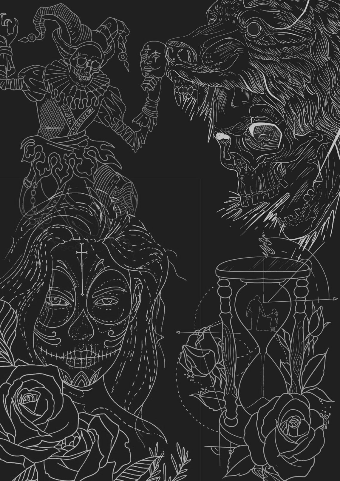 ArtStation - Apocalyptic Women's Procreate tarot cards, Procreate stamps, Tattoo stencil, Procreate flash, Tattoo flash, Outline tattoo