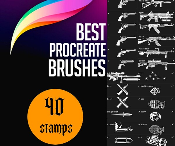ArtStation 40 Procreate Guns stamps Tattoo stencil Procreate