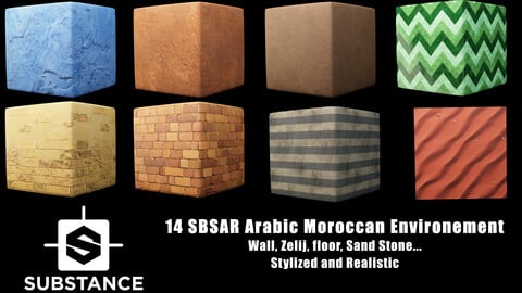 14 SBSAR Files diferernt Realistic and Stylized Arabic Environment Textures