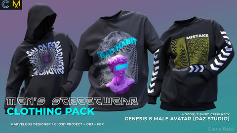Marvelous Designer / Clo3d project+OBJ+FBX. Men's Streetwear clothing pack