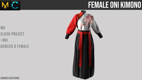 Female Oni Kimono Marvelous Designer Project | +.Obj