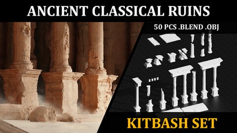 Ancient Classical Ruins Kitbash Set for concept art and illustration 60pcs