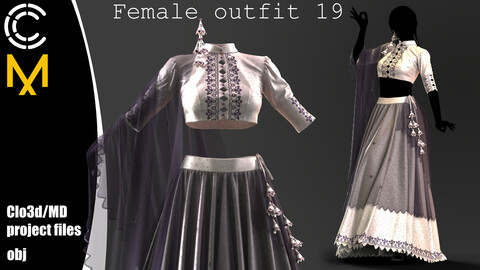 Female outfit 19. Marvelous Designer/Clo3d project + OBJ.