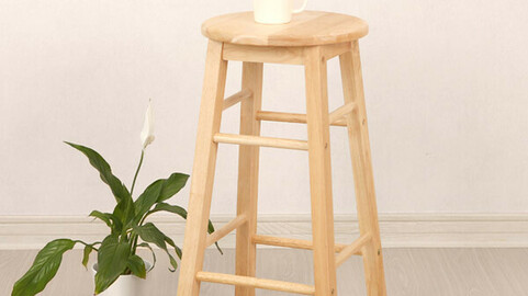 Rubber wood prefabricated round wood bar stool