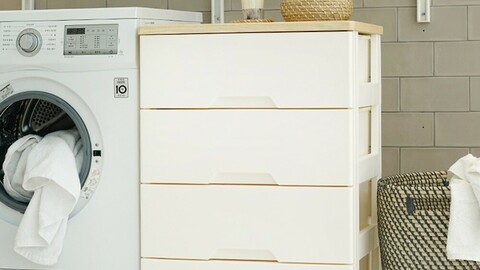 Wood Top 4 Tier Plastic Chest of drawers