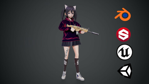 Anna Stylized Toon 3dcharacter with gun