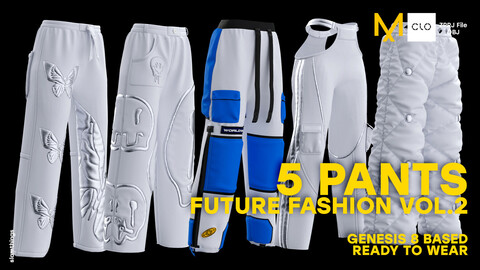 Future Fashion Pants Pack Vol.2 - Clo3D / Marvelous Designer + OBJ / NO TEXTURE / DIGITAL FASHION