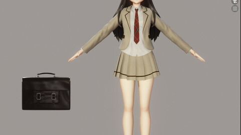 Anime School Girl - 3D Blender file