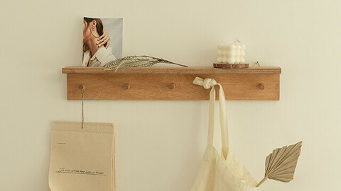 Natural wood hook shelf