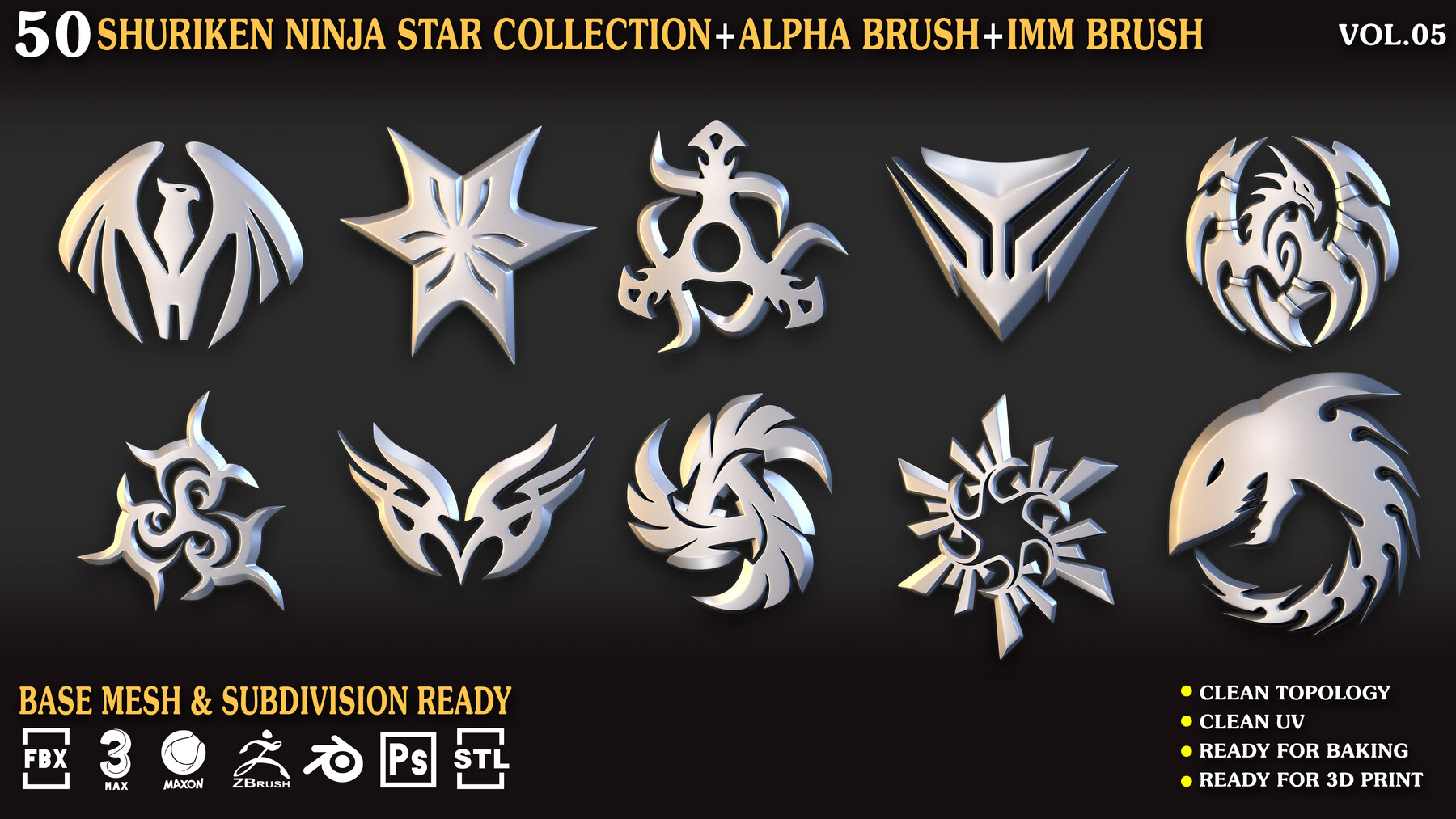 ArtStation - 50 Shuriken_Ninja_Star_Collection_Vol_05 ( UV / IMM /Alpha ...