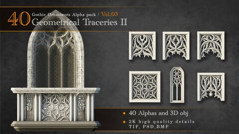 Gothic Ornaments Vol.03 / 40 Geometrical Traceries II / Alpha and Obj