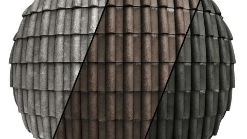 Roof Tile Materials 6- Concrete Roof By 3 color, Pbr By Sbsar, 4k