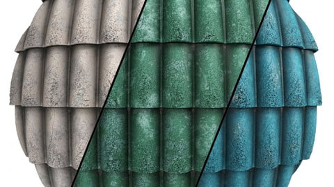 Roof Tile Materials 11- Concrete Roof By 3 color, Pbr By Sbsar, 4k