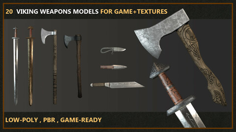 20  Viking Weapons Models For Game + TEXTURES