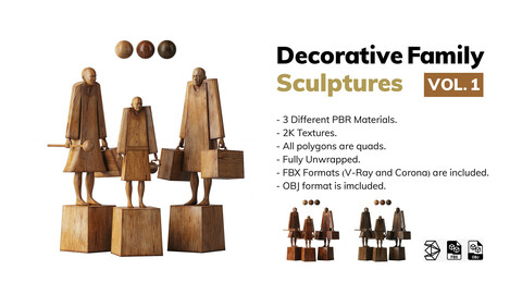 Decorative Family sculptures Vol.1 (3Ds max, FBX, OBJ, V-Ray renderer, Corona renderer)