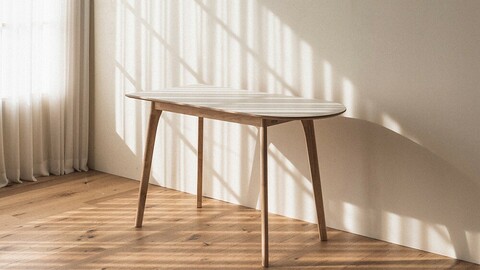 Creamy HPM semi-oval solid wood table 1200