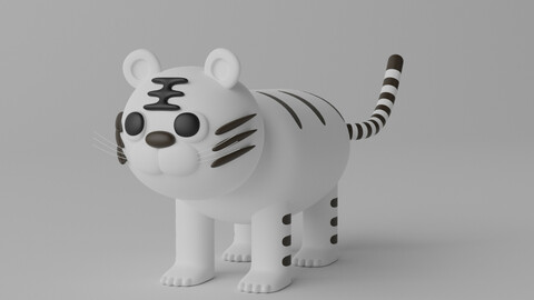 Cartoon Cute White Tiger 3D Model