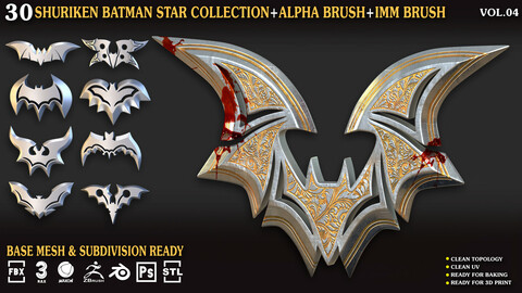 30 Shuriken_Batman_Star_Collection_Vol_04_(UV / IMM /Alpha / OBJ / FBX / .BLEND / 3DSMAX / C4D / STL  /PNG)