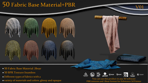 50 Fabric Base Material + 4k PBR Texture Seamless