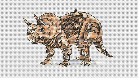 Steampunk Dinosaur cross stitch pattern PDF Steam punk dragon Triceraptors Cross-stitch for boy