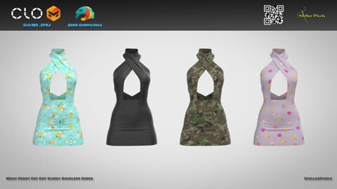 Wrap Front Cut Out Slinky Backless Dress - MD/Clo Project, OBJ + FBX, Textures