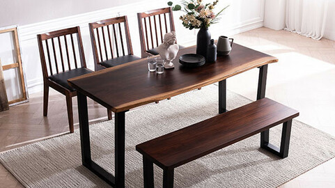 Raintree wood slab dining table set for 6