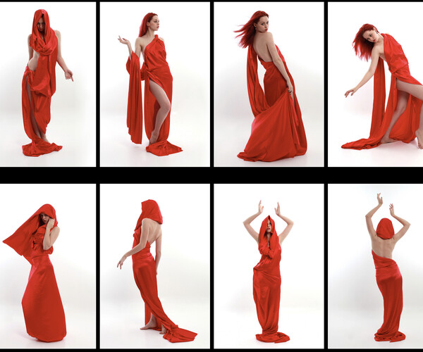 ArtStation - x140 Red Silk Fabric drapery - Pose Reference Pack | Resources