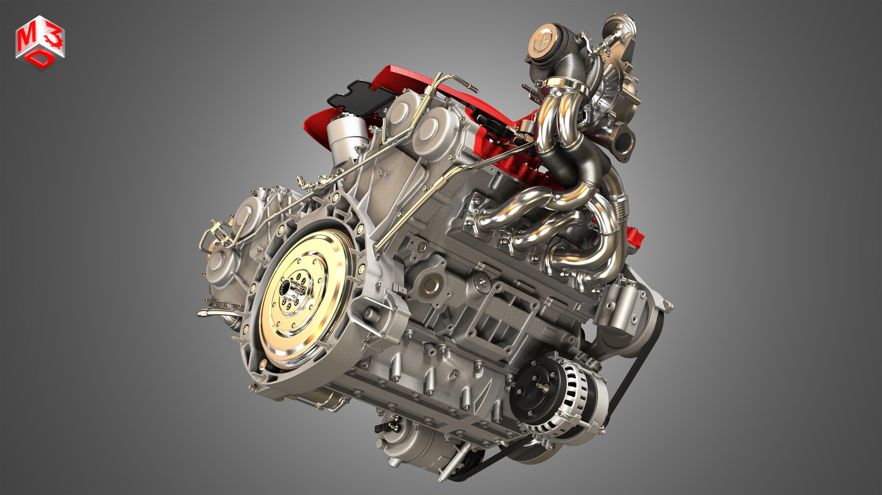 ArtStation - Ferrari 458 Twin Turbo Engine 3D Model